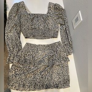 Leopard print, two-piece skirt and long sleeve set-size small